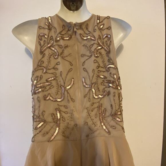 Maya Tall OveralDress Nude Sequins SheerLace Zip Sleeveless Ruffle 90s Festive 4 - Picture 10 of 12